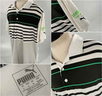 Puma Cell Polo Shirt Men XL White Black Stripe Poly Jameson Whiskey YGI A3-110 - Image 1 of 4