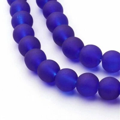 8mm Indigo Blue Frosted Glass Round Beads – 15″ strand (40cm) – Approx 52 beads  - Image 1 of 2