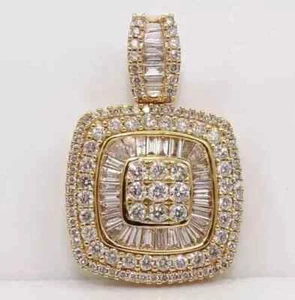 3Ct Baguette Cut Real Moissanite Cluster Pendant 14K Yellow Gold Plated Silver - Picture 1 of 13