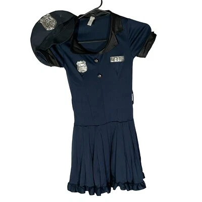 Cop Cutie Police Officer Costume Girls Size S Blue Dress Hat Halloween - Image 1 of 4