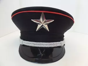 Military Hat Unbranded Black & Red Piping Silver Star & Braiding Chin Strap OSFM - Picture 1 of 13