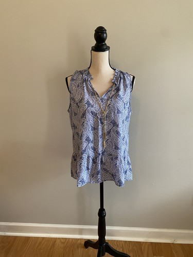 Camicia Michael Kors blu bianco paisley stampa serbatoio oro collana accento medio