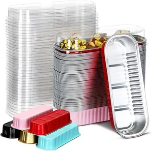 New- 200 Pcs Aluminum Foil Mini Loaf Pans with Lids 6.8 oz Disposable Min - Picture 1 of 5
