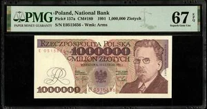 POLAND Banknote - 1000000 Zlotych 1991 Pick 157a NEW / PMG Superb Gem Unc 67 EPQ - Picture 1 of 3