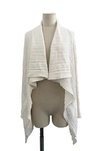 BABETTE Cardigan Sweater Cotton Knit Drapey Shawl Collar Pockets White Size S - Foto 1 di 9