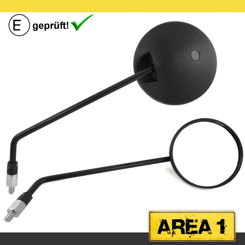 Moto Rétroviseur Kit, E-Certification, M8/M10 Filetage à Droite, Rond / Noir - Photo 1/1
