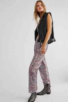 Free People Dance Again Multicolor Bold Sequin Lined Zip Straight Leg Pant NEWXS - Image 1 of 4