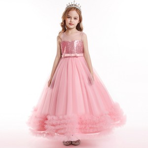 Teenager Sequin Flower Girls Dress Princess Party Long Children Kids Clothing