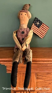 Primitive Farmhouse 22" Americana Uncle Sammy Rag Doll with Flag - Picture 1 of 3