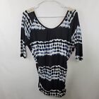 Rue21 Black Short Sleeve Blouse Scoop Crochet Neck Ruched Side Womens Size Small