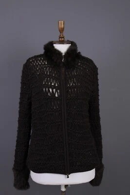 VERSACE JEANS COUTURE Verde Oscuro Cremallera Completa Tejido Abierto Piel Cárdigan Suéter Talla L Foto 1 de 4