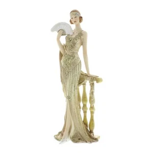 Art Deco "Broadway Belles" Lady Gold/Cream Dress Figurine Ornament 34cm - Picture 1 of 1