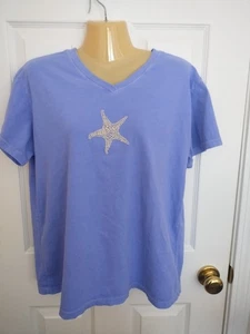 Fresh Produce Damen T-Shirt blau & weiß Seestern Baumwolle S/S V-Ausschnitt - Größe XL - Bild 1 von 3