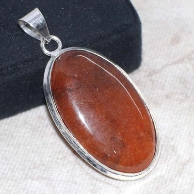 Colgante Aventurina Naranja Chapado en Plata 925 Hecho a Mano Piedras Preciosas Tamaño 2.1" GW Foto 1 de 3