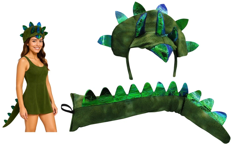 Adult Triceratops Dragon 3 Horn Dinosaur Headband Tail Costume Accessory Set - Image 1 of 1