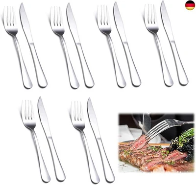 12 teilig Edelstahl Messer und Gabel Set, 6 × Tafelmesser - 6 × Gabel, für Ha - Bild 1 von 4