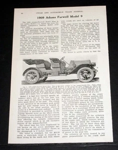 ALTER ZEITSCHRIFTENARTIKEL VON 1908, "1909 ADAMS FARWELL MODELL 9" MIT DREHMOTOR! - Bild 1 von 2