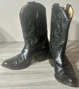 Vintage Pecos Bill schwarz Feder Straußenleder Cowboystiefel Herren 9EE Mexiko gebraucht, in einwandfreiem Zustand - Bild 1 von 15