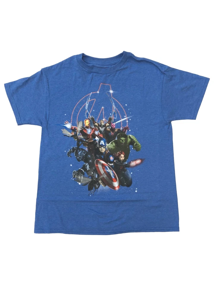 漫威漫画男孩蓝色复仇者T恤美国队长绿巨人雷神小号(8) — 第 1/1 张图片