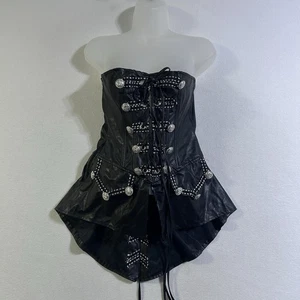 VTG Faux Leather Corset Laced Front Back Steampunk Gothic Vampire Goth Witchy M - Picture 1 of 15