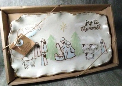 Plato de gres pintado a mano para belén Mud Pie bandeja Tidbit, caja original, 2024 Foto 1 de 4