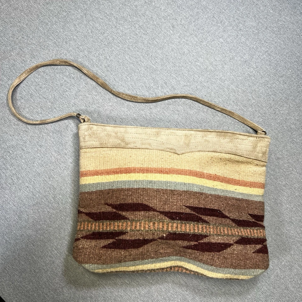 Bolso Bandolera Cartera Manta Vintage Doble W Marca Lana Cuero Suroeste  Foto 1 de 4