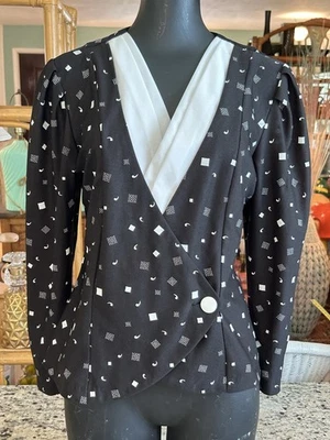 Blusa Blazer Para Mujer TF Sears Negra Blanca Años 80 De Colección 10 Almohadillas para el Hombro EE. UU. Foto 1 de 4