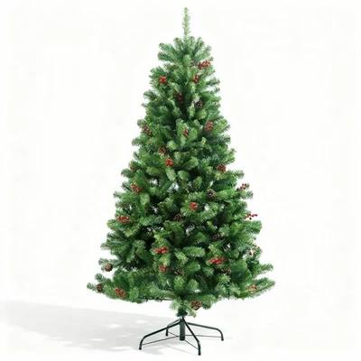 4FT Green Christmas Tree Artificial Bushy Maryland Fir Tips Decorated Berry Pine - Image 1 of 4