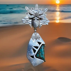 Hopi Sterling Silver  Sunface Kachina Pendant Brooch NM Nelson Morgan Turquoise - Picture 1 of 14