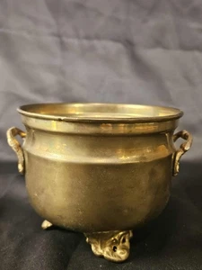 Vintage Brass Cauldron Pot Planter Bowl W/ Handles - Picture 1 of 7