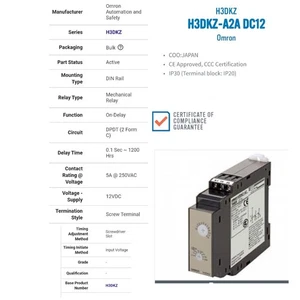 Omron H3DKZ-A2A TIMER/TIME RELAY/TIME DELAY RELAY/Timing Relay 0.1s-1200h 12v dc - Picture 1 of 8