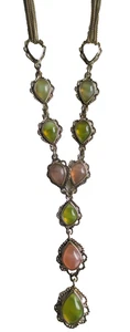 Liz Claiborne 8 Strand Chain Gold Tone Pink & Green Stone Necklace 15+2.75" - Picture 1 of 10