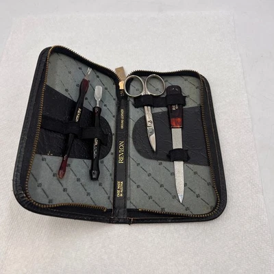 JUEGO DE MANICURA REVLON VINTAGE 4 piezas FUNDA de cuero molido Austria Cremallera Foto 1 de 4