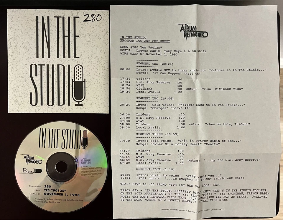Rare The Album Network In the Studio Yes 90125 CD With Cue Sheet! - Image 1 of 1