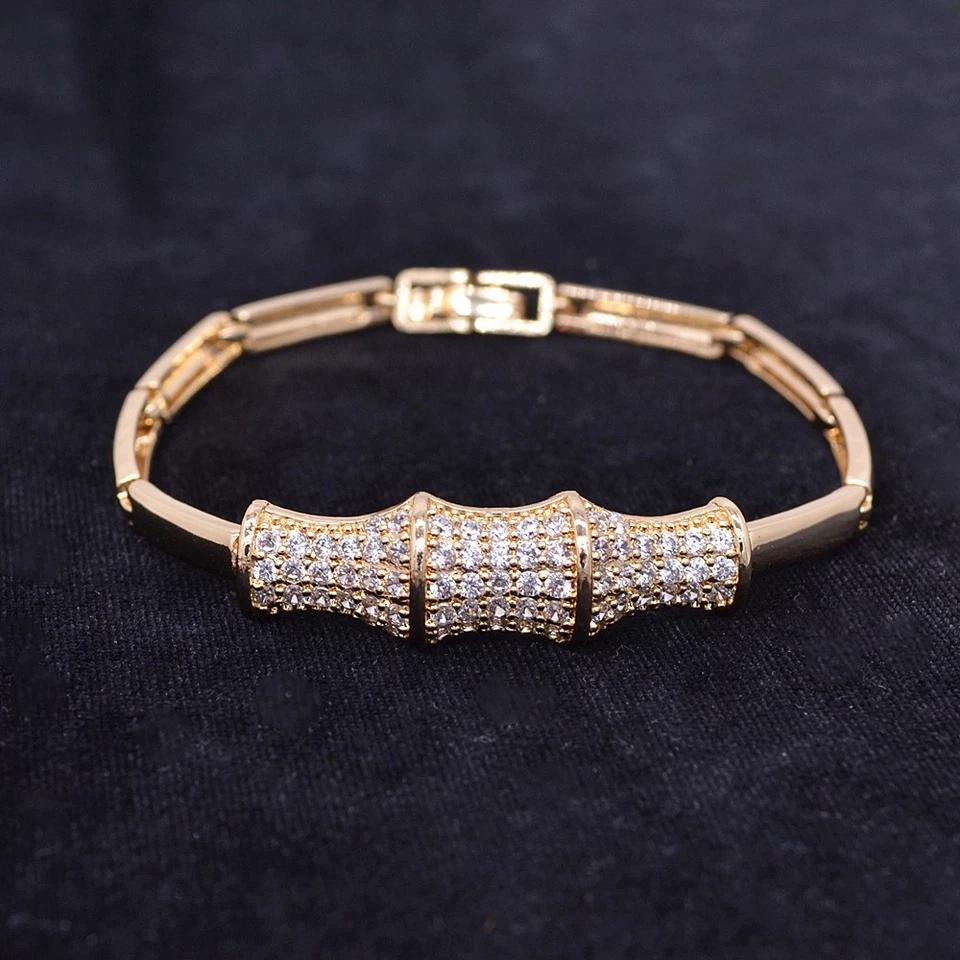 18K Yellow Gold Filled Women Fashion Clear Topaz Bamboo Charm Bracelet - Image 1 of 1