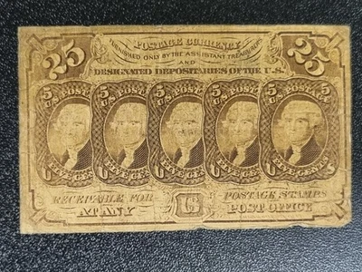 Fractional Postage Currency Twenty-Five Cents 25c Circulated #92360 - Image 1 of 2