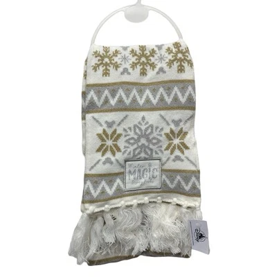 Bufanda para adultos marfil y copos de nieve plateados y dorados mágicos de invierno de los parques de Disney Foto 1 de 4