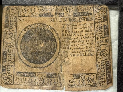 US Continental Currency $7 Seven Dollars Dated May 10, 1775 Philadelphia - Image 1 of 4