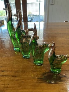 Cuzco Green And Gold Glass Vintage Llama Family, Souvenir From Cusco, Peru - Picture 1 of 19