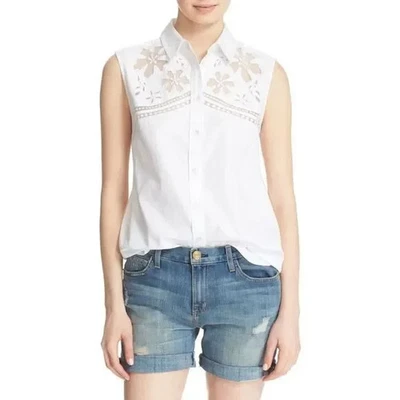 Equipment 'Reese' Sleeveless Illusion Lace Cotton Shirt White Size Large - Image 1 of 4