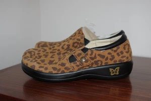 ALEGRIA Zapatos Sin Cordones de Cuero Doble Gore Kara Leopardo Estampado Zueco Mujer Talla 37 - Imagen 1 de 7