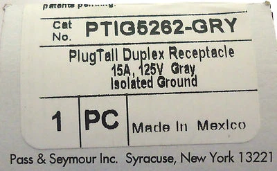 Pass & Seymour Duplex Receptacle PTIG5262-GRY 15A Isolated Ground (Lot of 10) Foto 1 de 4