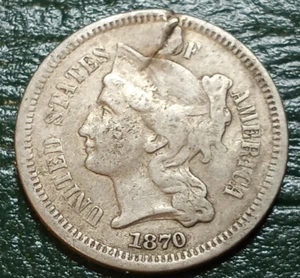 1870 3 Cent Nickel with Clamshell Lamination Split - Better Grade - Picture 1 of 7