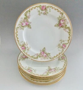 JUEGO DE (6) SEIS PLATOS ANTIGUOS DE ENSALADA/POSTRE ROSAS ROSADAS HAVILAND SCHLEIGER 488 - Imagen 1 de 7