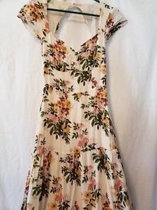 Reformation Dress Size 6 Floral on Ivory Lined Mayah Cap Sleeves Sweetheart Neck - Picture 1 of 19