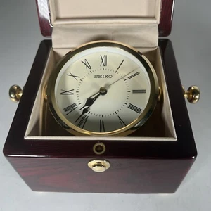 Seiko Clock Cherry Color Wood Box Dial Roman Numerals QHG607BLH - Picture 1 of 17