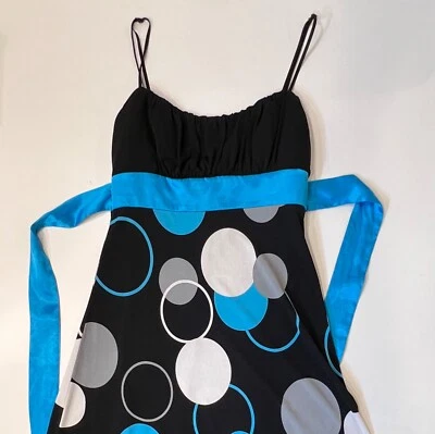 Trixxi Clothing Co. Junior's Turquoise Black Circle Print Tie Waist Dress Medium - Image 1 of 4