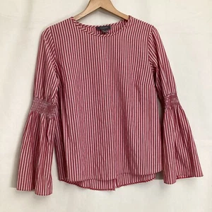 Primark Womens Top Size 14 Dark Pink Striped Round Neck Long Sleeve Slit Back - Picture 1 of 8