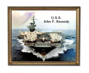 USS J.F. Kennedy Navy Carrier CV-67 Jet militari cornice oro stampa artistica 16x20" - Foto 1 di 4