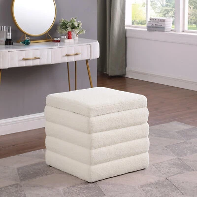 19" Storage Ottoman Upholstered Bedroom Teddy Velvet Bench End of Bed Stool US - Image 1 of 4